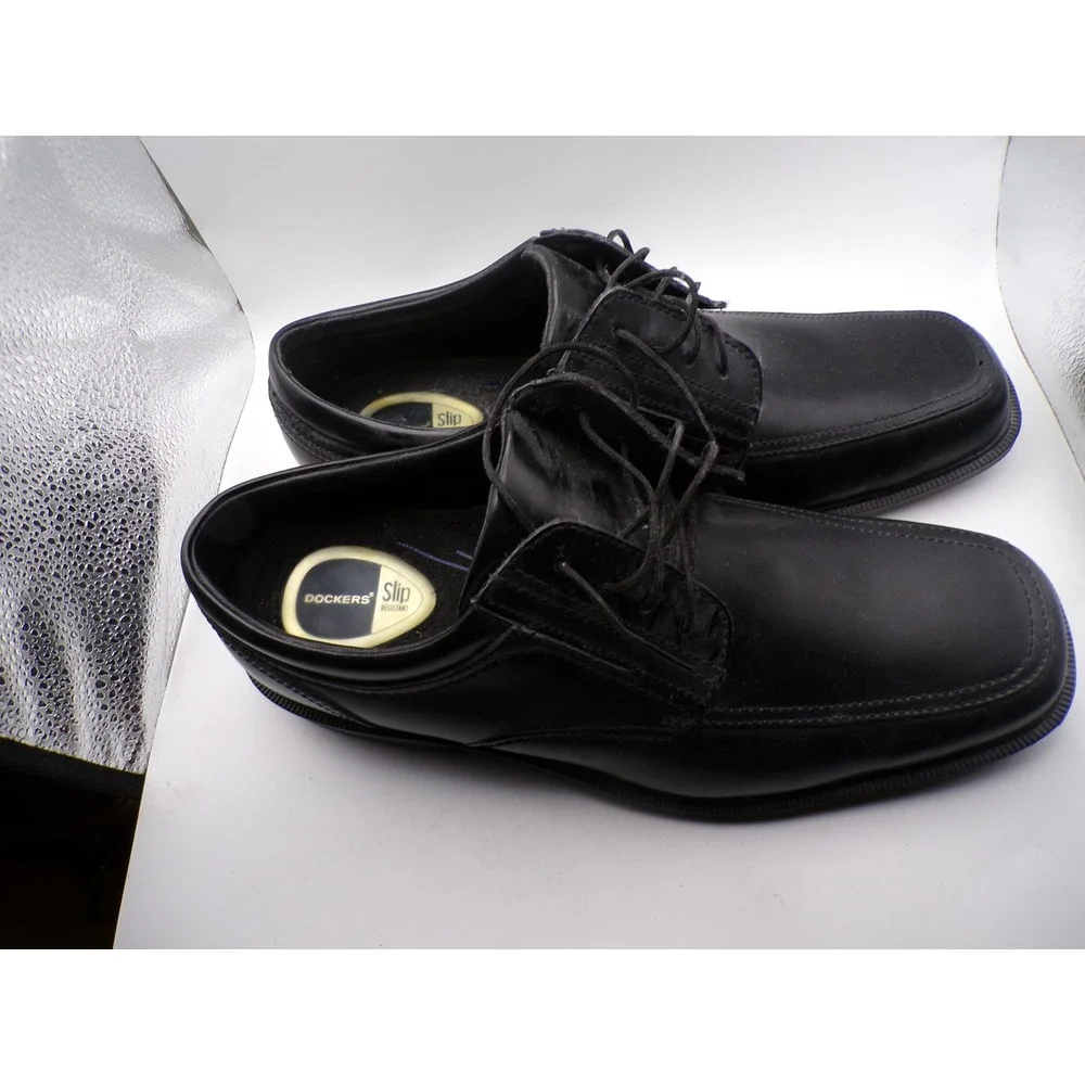 Dockers Black Slip Resistant Dress Shoes Men Square Toe Lace Up Comfort Size 10M